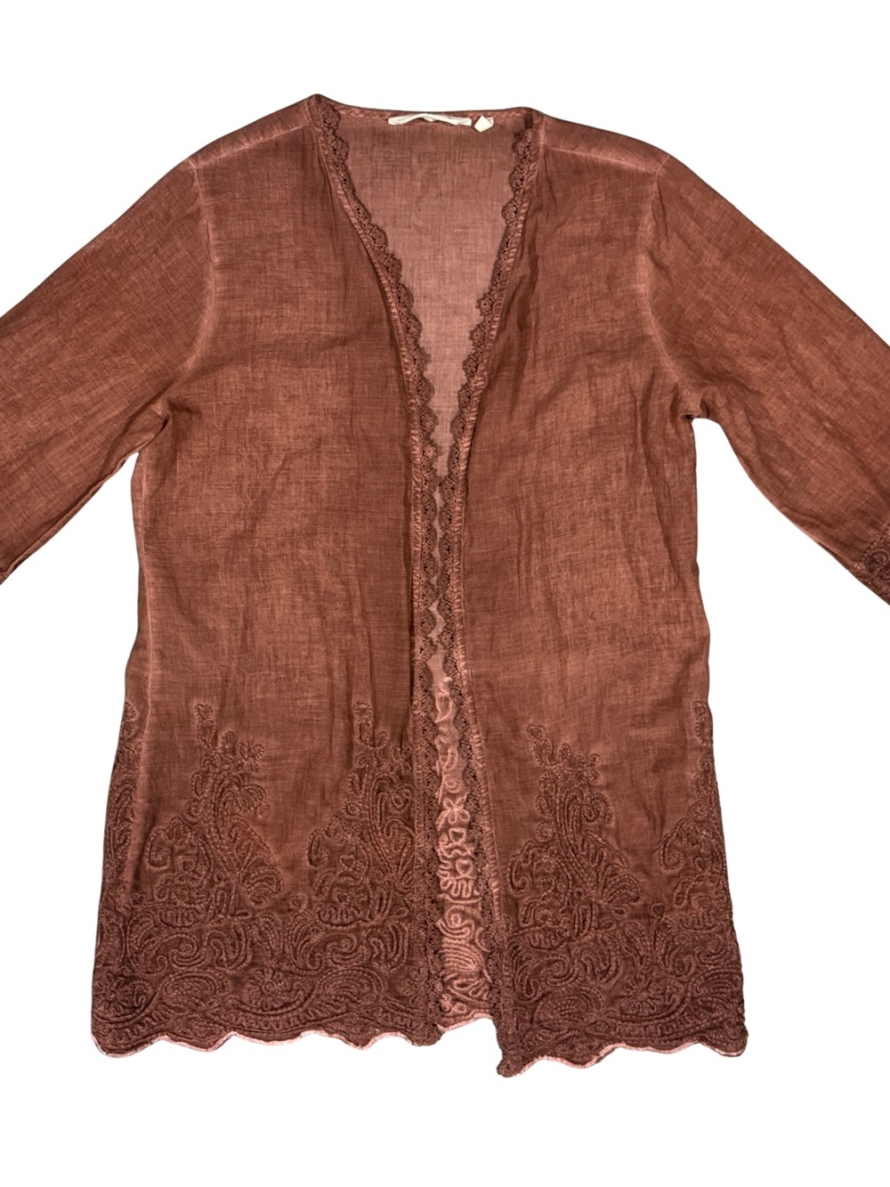 Soft Surroundings Burnt Pink Lace Accented Kimono